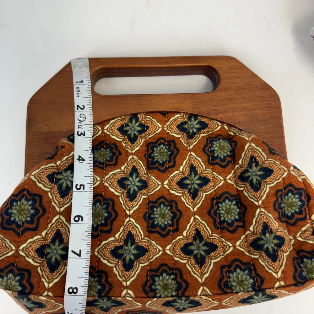 Shiraleah Chicago Evan Top Handle Clutch Wood Handle Quilted Multi Color NWT